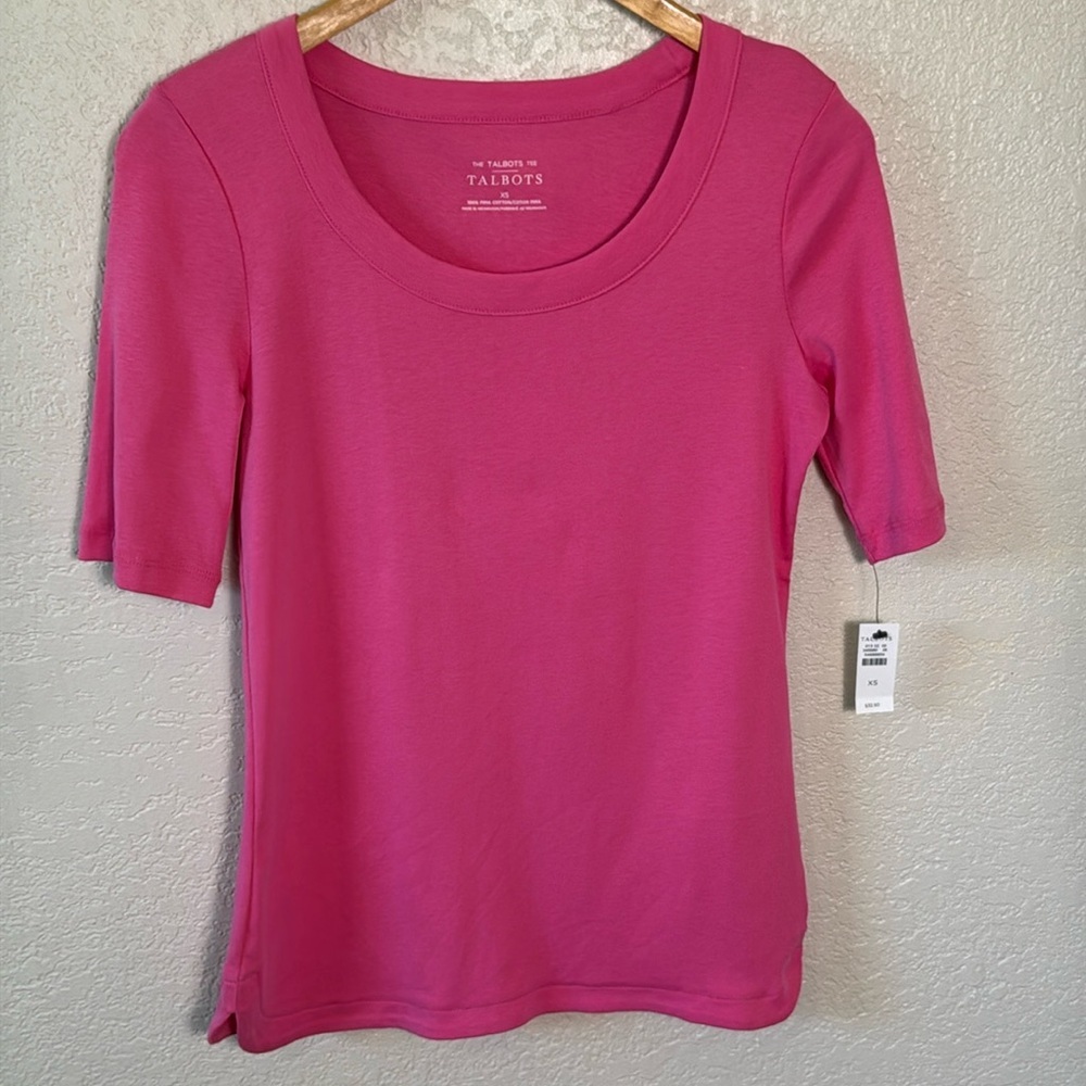 Talbots Women's XS Pink Tee Scoop Neck Side‎ Slit Spring Comfy Basics NWT